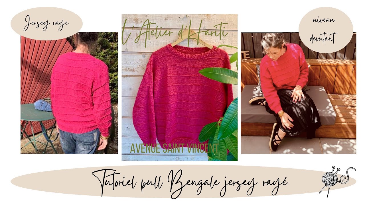 Tutoriel tricot : pull rose bengale , écolaine phildar, tuto niveau débutant, pattern tricot